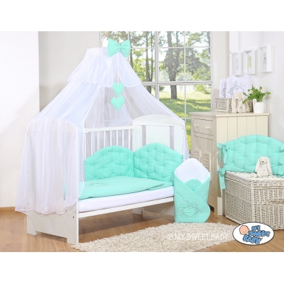 Babybettwäsche Set 5-tlg mit Moskitonetz für Babybett - Chic minze