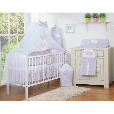Babybettwäsche-Set 5-tlg mit Moskitonetz - Hängende Herzen rosa Blümchen