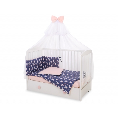 Babybettwäsche Set 5-tlg mit Moskitonetz - Hasen dunkelblau