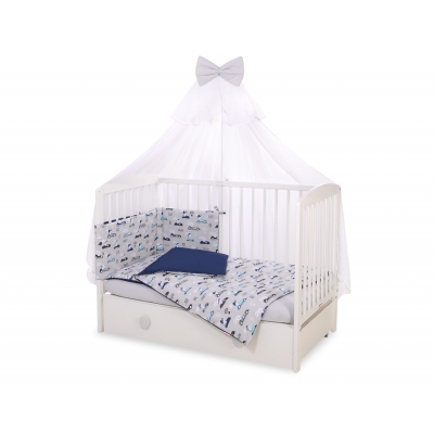 Babybettwäsche Set 5-tlg mit Moskitonetz - Hasen grau