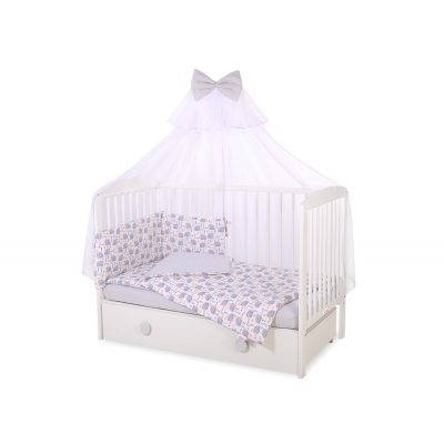 Babybettwäsche Set 5-tlg mit Moskitonetz - Igel grau