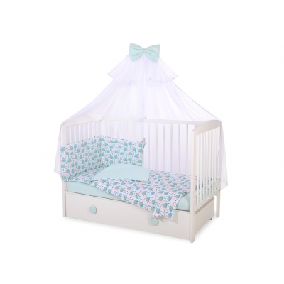 Babybettwäsche Set 5-tlg mit Moskitonetz - Igel mint