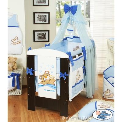 Babybettwäsche Set 5-tlg mit Moskitonetz (L60) - Teddy Bär Barnaba blau