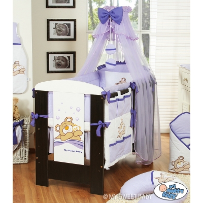 Babybettwäsche Set 5-tlg mit Moskitonetz (L60) - Teddy Bär Barnaba lila