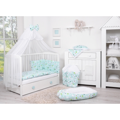 Babybettwäsche Set 5-tlg mit Moskitonetz - Lamas minze