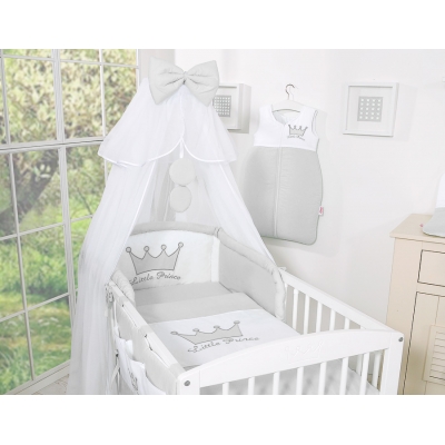 Babybettwäsche Set 5-tlg mit Moskitonetz - Little Prince/Princess grau