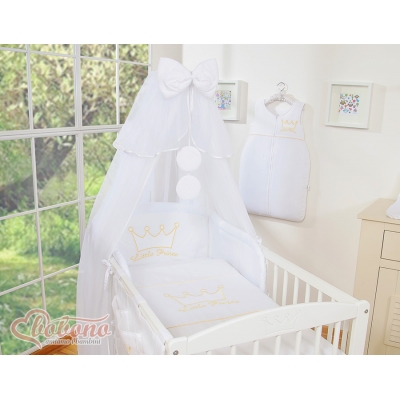 Babybettwäsche Set 5-tlg mit Moskitonetz - Little Prince/Princess weiß
