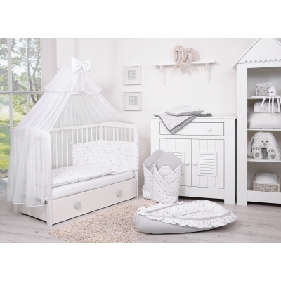 Babybettwäsche Set 5-tlg mit Moskitonetz - Mini Sternchen grau