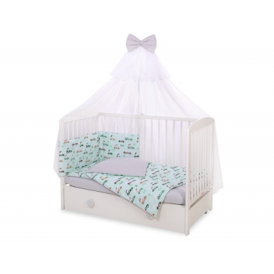 Babybettwäsche Set 5-tlg mit Moskitonetz - Minze Hasen