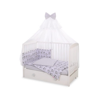Babybettwäsche Set 5-tlg mit Moskitonetz - Panda grau
