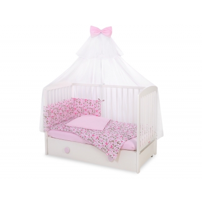 Babybettwäsche Set 5-tlg mit Moskitonetz - rosa Schmetterlinge