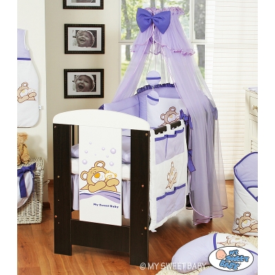 Babybettwäsche Set 5-tlg mit Moskitonetz (S70) - Teddy Bär Barnaba lila