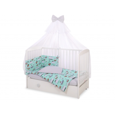 Babybettwäsche Set 5-tlg mit Moskitonetz - Schiffe minze