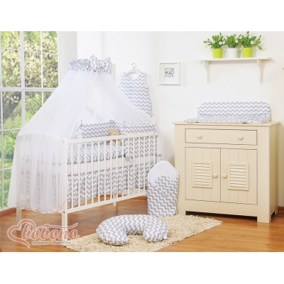 Babybettwäsche Set 5-tlg mit Moskitonetz - Simple Chevron grau