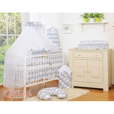 Babybettwäsche Set 5-tlg mit Moskitonetz - Simple Elefanten grau