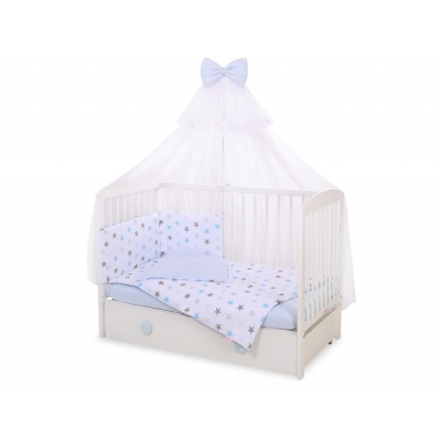 Babybettwäsche Set 5-tlg mit Moskitonetz - Sternen grau -blau
