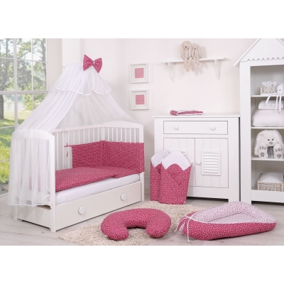 Babybettwäsche Set 5-tlg mit Moskitonetz - weinrote Sternchen