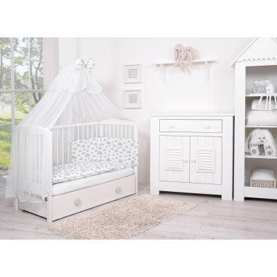 Babybettwäsche Set 5-tlg mit Moskitonetz - Wolken grau