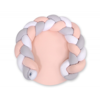 Babykokon / Spielmatte Zopfschlange 2 in1 - weiß-puderrosa-grau  Babynestchen Geflochten