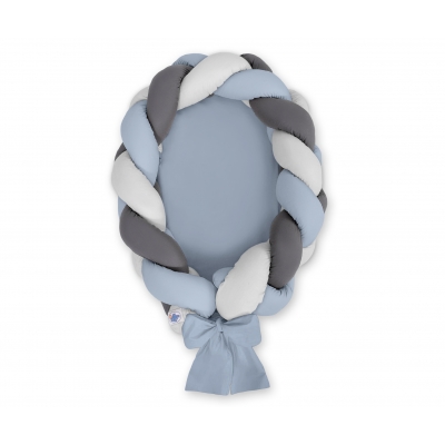 Babynest Geflochten 2 in 1 - pastellblau- grau - anthrazit