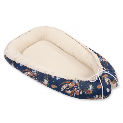 Babynestchen Babykokon - Traumfänger dunkelblau/beige