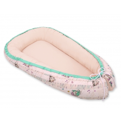 Babynestchen - Eulen creme-minze/puderrosa