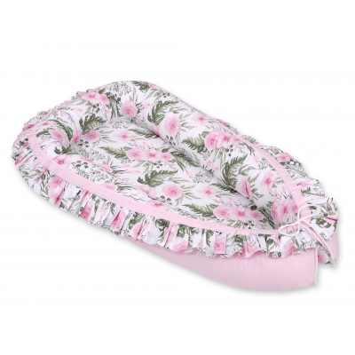 Babynestchen mit Rüsche - rosa Blüten/rosa