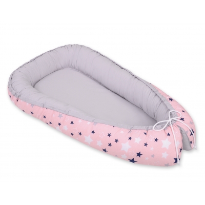 Babynestchen - rosa-blaue Sternen/grau