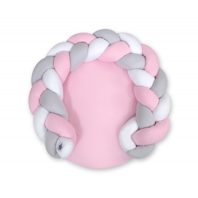 Babynestchen / Spielmatte 2 in1 - weiß-rosa-grau Zopf Bettschlange Geflochten