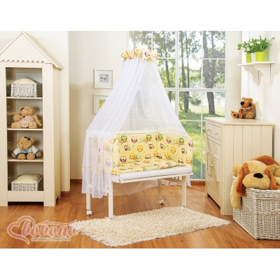 Beistellbett FABIO mit Matratze und Bettwäsche Set - Basic - Creme Eulen