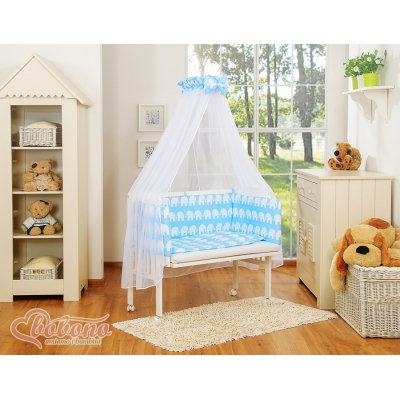 Beistellbett FABIO mit Matratze und Bettwäsche Set - Basic Elefanten blau