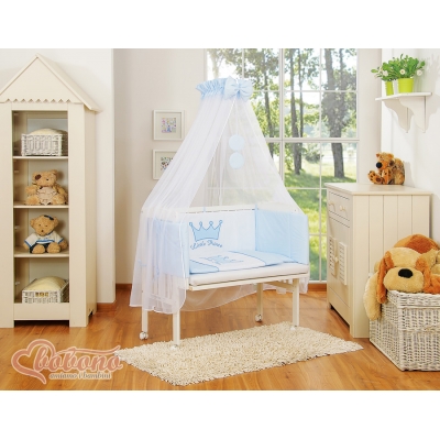 Beistellbett FABIO mit Matratze und Bettwäsche Set - Little Prince/Princess blau