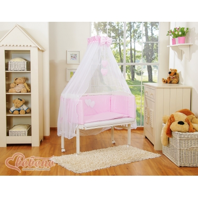 Beistellbett mit Bettwäsche und Matratze- Hängende Herzen Rosa-Punktumster