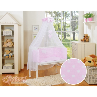 Beistellbett mit Matratze und Bettwäsche Set - Hängende Herzen Rosa-Punktemuster