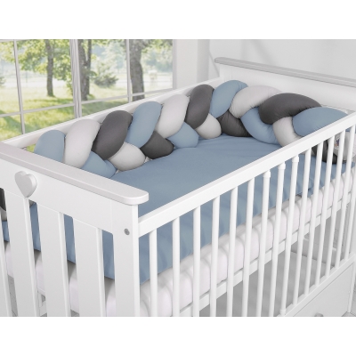 Bettschlange Bettumrandung - Kopfschutz für Babybett- pastellblau- grau - anthrazit