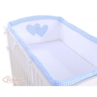 Bettumrandung Babybett XXL- Hängende Herzen blau kariert