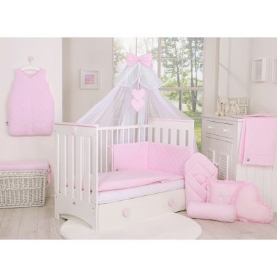 Bettwäsche Babybett 5-tlg mit Moskitonetz Kopfschutz gesteppt- rosa