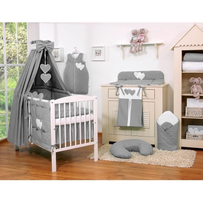 Baby Bettset 11-tlg mit Himmel - Hängende Herzen anthrazit