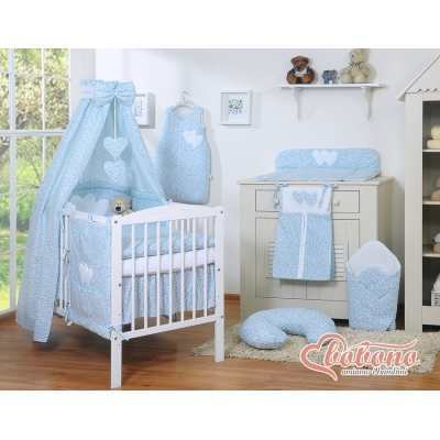 Babybettwäsche Set 11-tlg mit Himmel - Hängende Herzen blau Blümchen