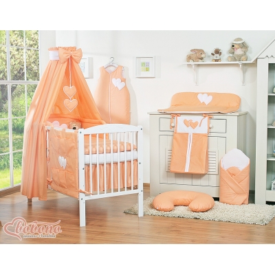 Baby Bettset 140x70 Kinderbett 11-tlg mit Himmel - Hängende Herzen pfirsich