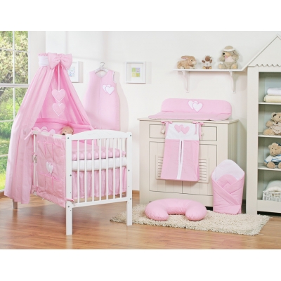 Bettwäsche Set 11-tlg mit Himmel - Hängende Herzen rosa