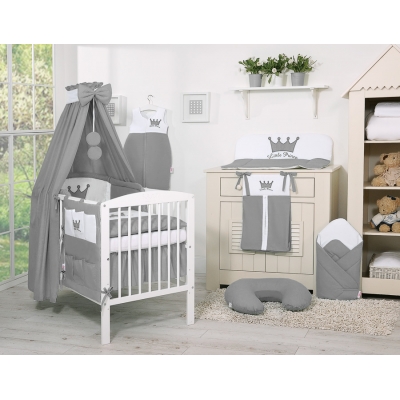 Babybett Bettwäsche Set 11-tlg mit Himmel - Little Prince/Princess anthrazit