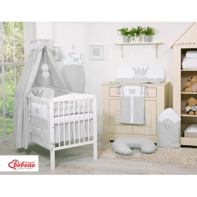 Babybett Bettwäsche Set 11-tlg mit Himmel - Little Prince/Princess grau