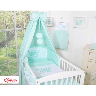 Für Babybett Wäsche Set 5-tlg mit Himmel - Little Prince/Princess minze