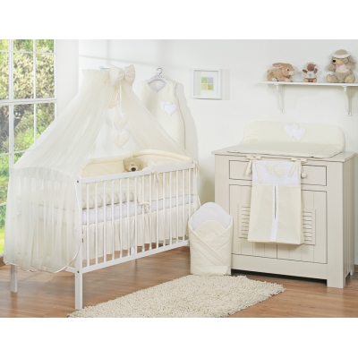 Bettwäsche-Set 5-tlg mit Moskitonetz - Hängende Herzen creme Decke 90x120