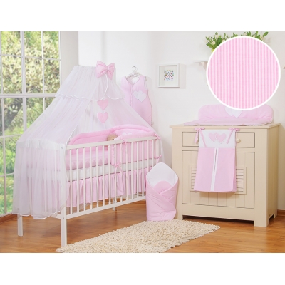 Bettwäsche-Set 5-tlg mit Moskitonetz - Hängende Herzen Rosa gestreift