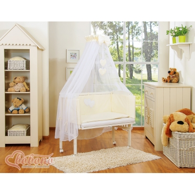 Bettwäsche Set 6tlg für Beistellbett FABIO - Hängende Herzen creme