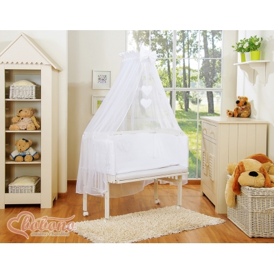 Bettwäsche Set 6tlg für Beistellbett FABIO - Hängende Herzen weiß