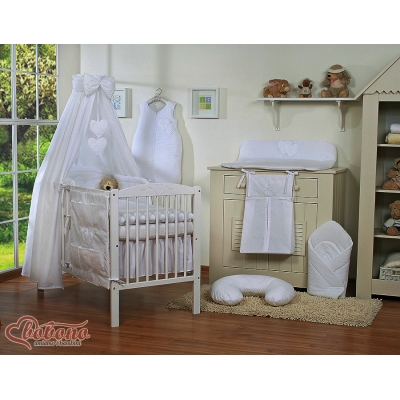 Bettwäsche Set Babybett 140x70 11-tlg mit Himmel - Hängende Herzen weiß