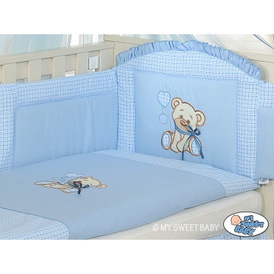 Bettwäsche Set für Babybett 3-tlg - Bär mit Schleife blau